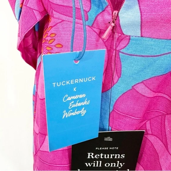 NWT Tuckernuck Wimberly Wild Azalea Edisto Linen Floral Ruffle Dress - Picture 13 of 16